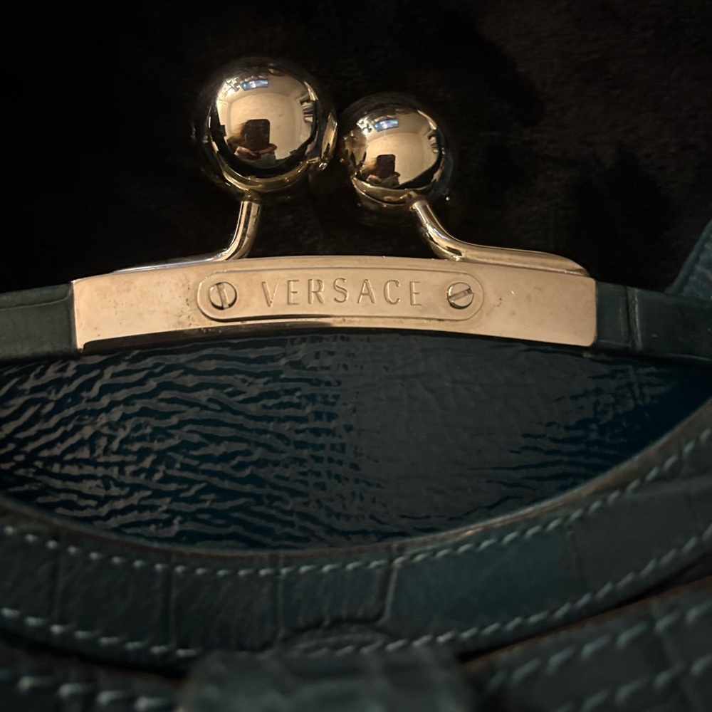 Versace Teal Blue Shoulder Bag with Silver-Tone Hardware - Picture 3 of 16